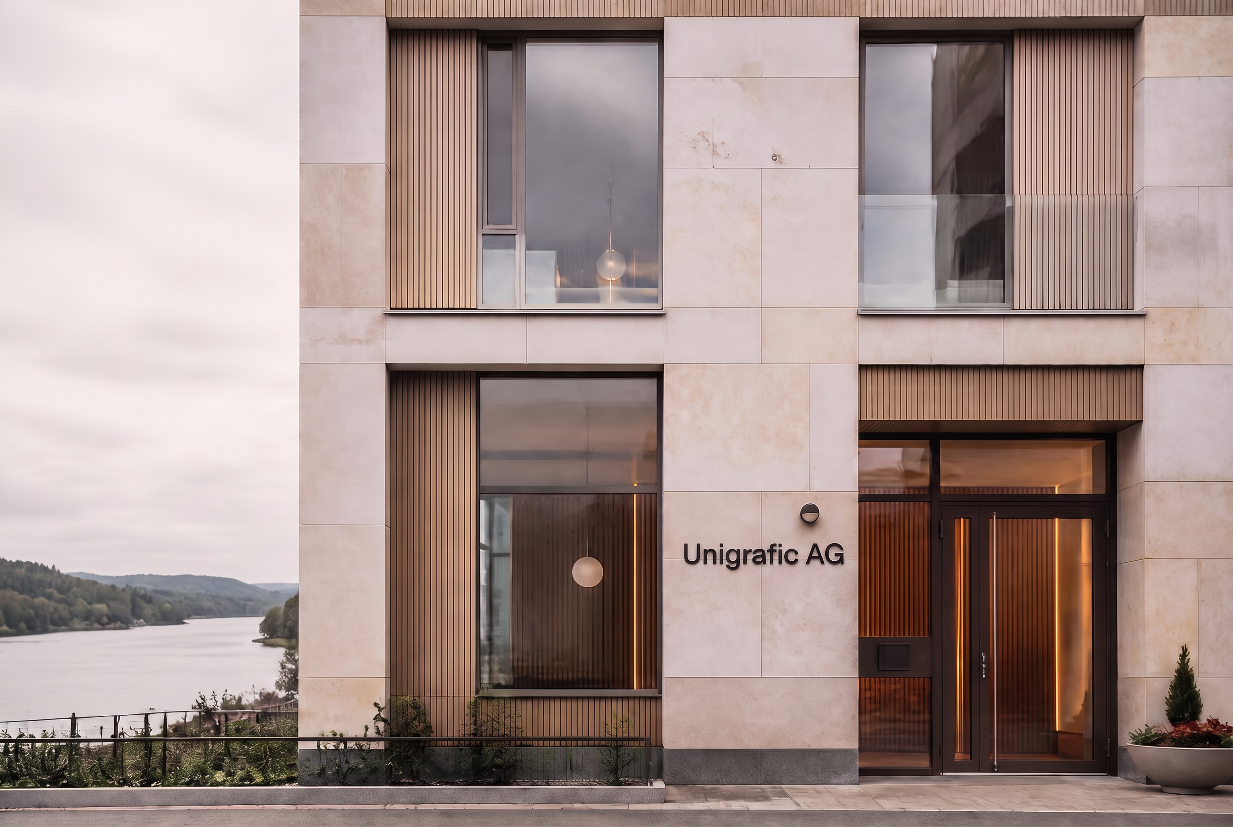 Contemporary Scandinavian building facade in Gothenburg in soft daylight